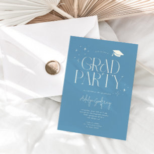 Invitation Fête de fin d'études en denim bleu avec une typogr