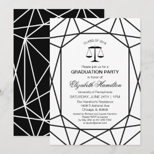 Invitation Fête de fin d'études en droit Chic Noir & Blanc