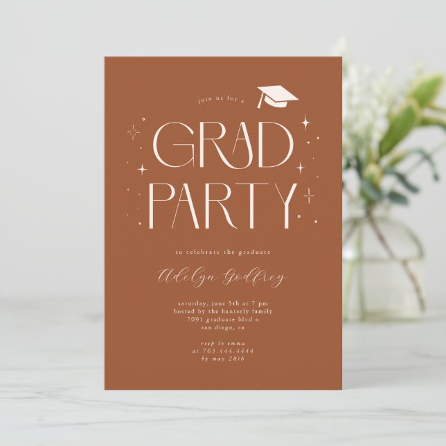 Invitation Fête de fin d'études en terre cuite avec typograph (Debout devant)