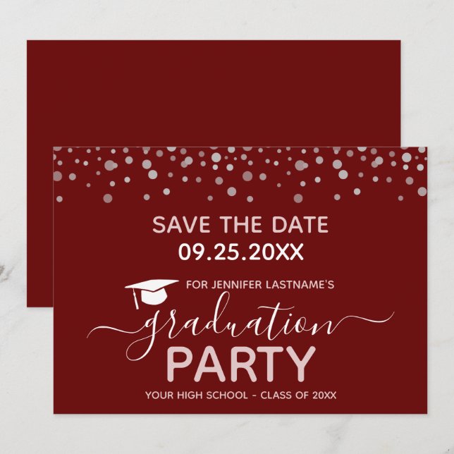 Invitation Fête de fin d'études Enregistrer la date Invitatio (Devant / Derrière)