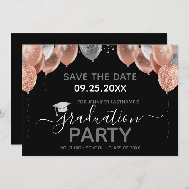 Invitation Fête de fin d'études Enregistrer la date Invitatio (Devant / Derrière)