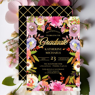 Invitation Fête de fin d'études florale aquarelle Brilliant B