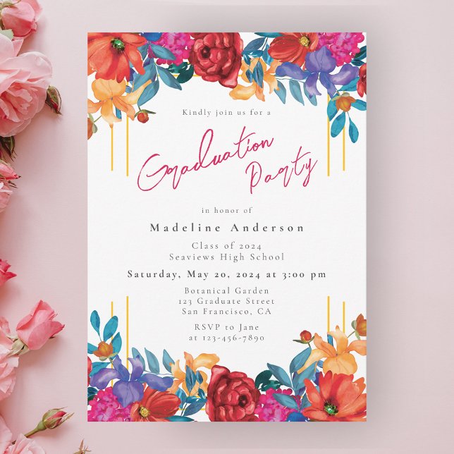 Invitation Fête de fin d'études florale Fiesta Chic Moderne (Créateur téléchargé)