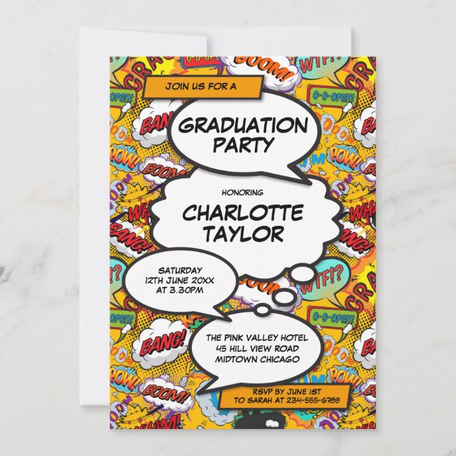 Invitation Fête de fin d'études Fun Comic Book Promotion 2022 (Devant)