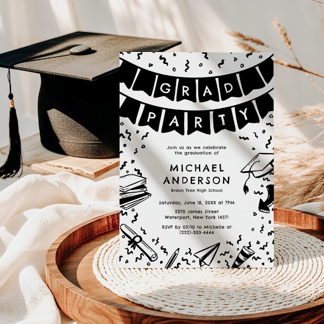 Invitation Fête de fin d'études Fun Doodle (Créateur téléchargé)