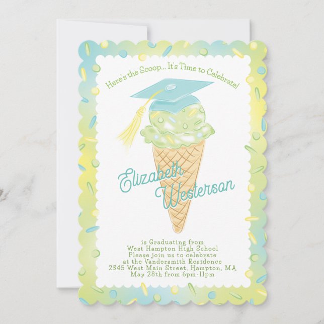 Invitation Fête de fin d'études Glace Verte Bleue (Devant)