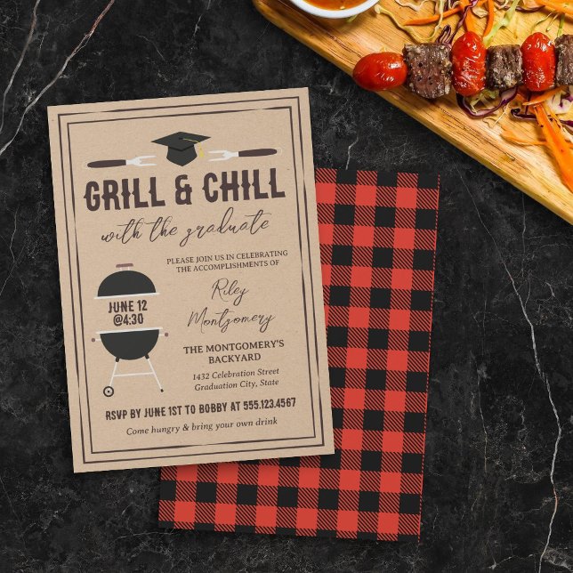 Invitation Fête de fin d'études Grill & Chill Rustique (Créateur téléchargé)