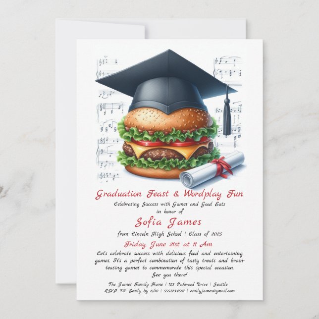 Invitation Fête de fin d'études Hamburger – Une Célébration  (Devant)