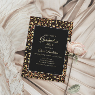 Invitation Fête de fin d'études Léopard Guépard Noir Or