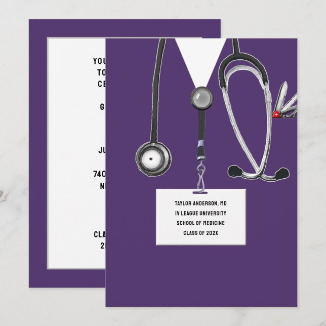 Invitation Fête de fin d'études Médicales (Devant / Derrière)