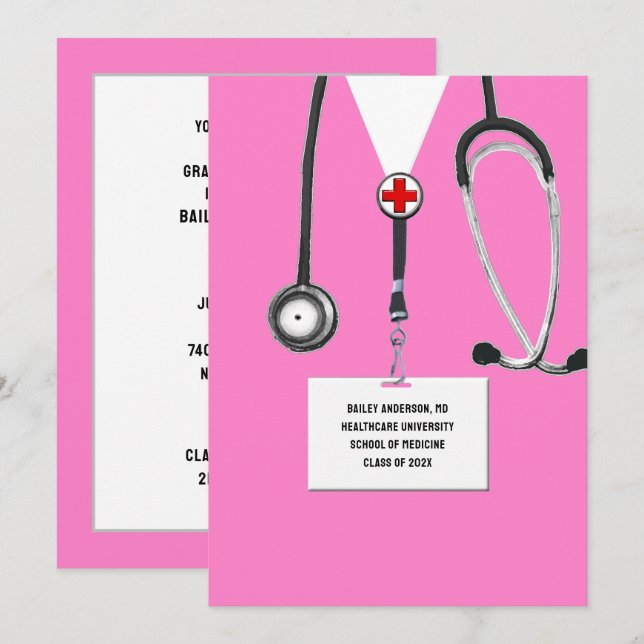 Invitation Fête de fin d'études Médicales (Devant / Derrière)
