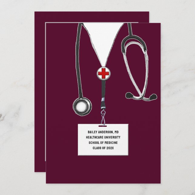 Invitation Fête de fin d'études Médicales (Devant / Derrière)