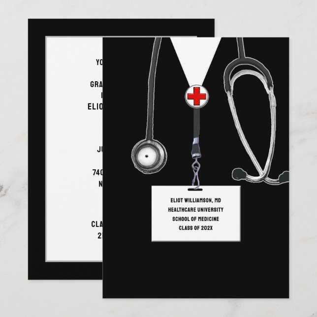 Invitation Fête de fin d'études Médicales (Devant / Derrière)