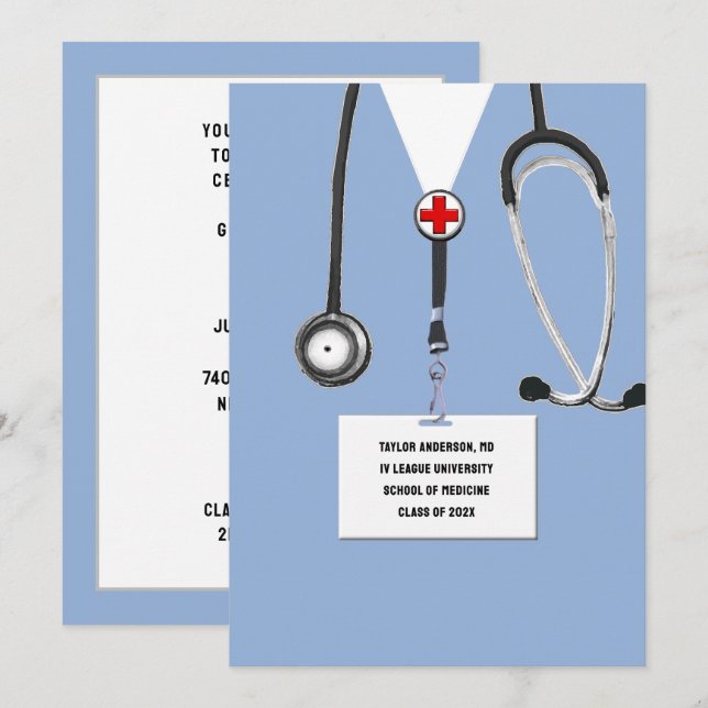 Invitation Fête de fin d'études Médicales (Devant / Derrière)