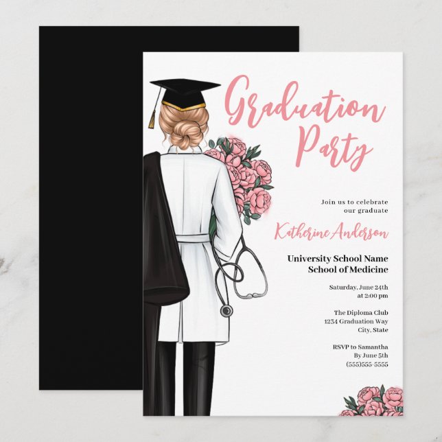 Invitation Fête de fin d'études Médicales (Devant / Derrière)