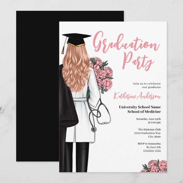 Invitation Fête de fin d'études Médicales (Devant / Derrière)