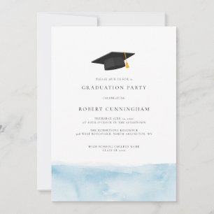 Invitation Fête de fin d'études minimaliste 2026 Aquarelle Di