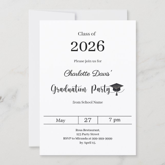 Invitation Fête de fin d'études moderne promotion 2026 (Devant)