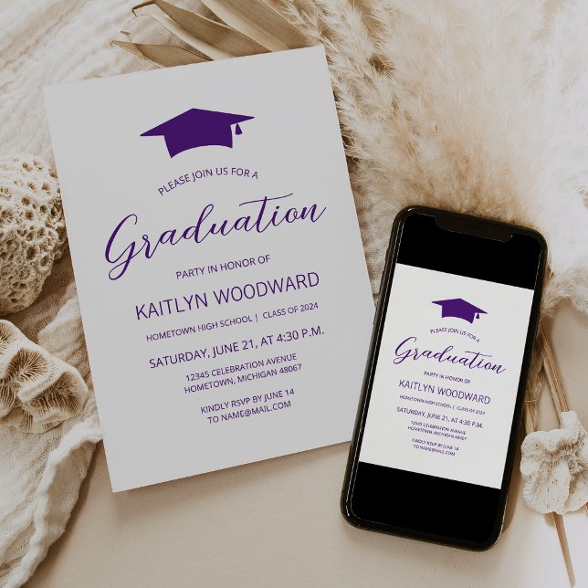 Invitation Fête de fin d'études moderne Violet 2026 (Créateur téléchargé)