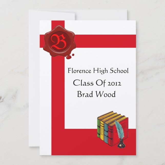 Invitation FÊTE DE FIN D'ÉTUDES, Monogramme de cire rouge et  (Devant)