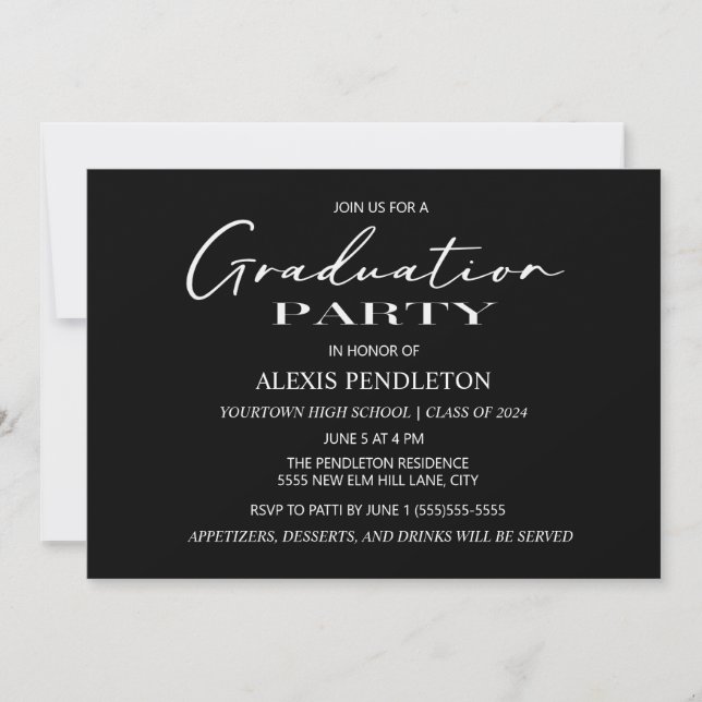 Invitation Fête de fin d'études noir et blanc (Devant)