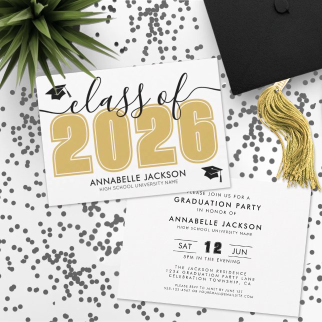 Invitation Fête de fin d'études Noir et Or (Simple Black And Gold Graduation Party Invitation)