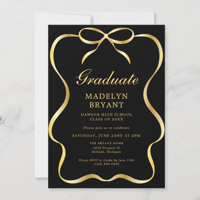 Invitation Fête de fin d'études Noir et Or (Devant)