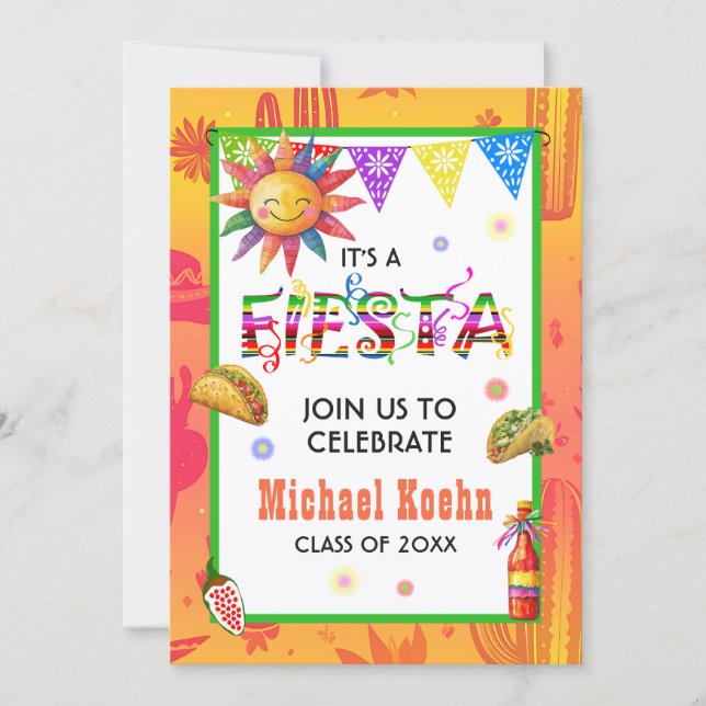 Invitation Fête de fin d'études Orale Fiesta (Devant)