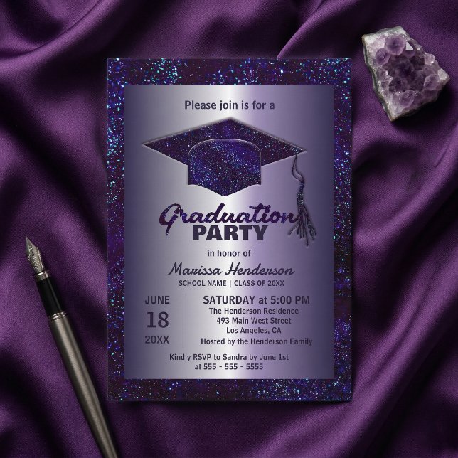 Invitation Fête de fin d'études Paillettes Argent Étincelle V (Créateur téléchargé)
