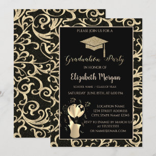Invitation Fête de fin d'études Paillettes dorées Tourbillons