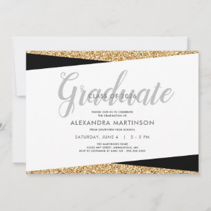 Invitation Fête de fin d'études paillettes or faux élégant