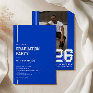 Invitation Fête de fin d'études photo athlétique Bleu