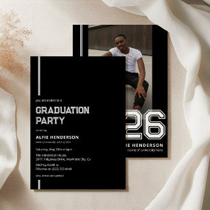 Invitation Fête de fin d'études photo athlétique noir