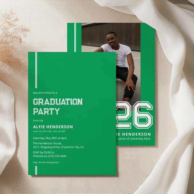 Invitation Fête de fin d'études photo athlétique Vert (Créateur téléchargé)