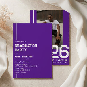 Invitation Fête de fin d'études photo athlétique violet