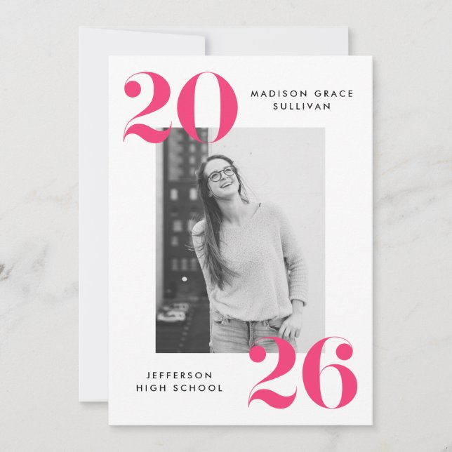 Invitation Fête de fin d'études photo avec lettrage rose gras (Devant)