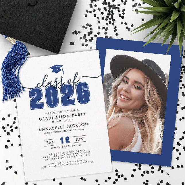 Invitation Fête de fin d'études Photo Bleue (Blue Photo Graduation Party Invitation )