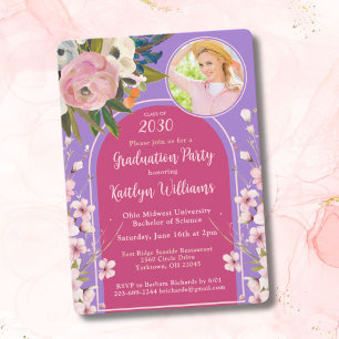 Invitation Fête de fin d'études photo floral rose aquarelle