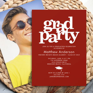 Invitation Fête de fin d'études Photo Rouge Typographie Gras