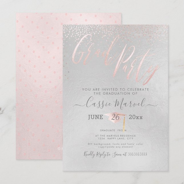 Invitation Fête de fin d'études PixDezines Iridescent Blush R (Devant / Derrière)