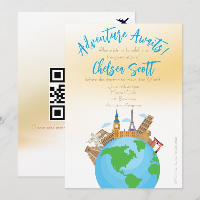 Invitation Fête de fin d'études pour une aventure (Devant / Derrière)