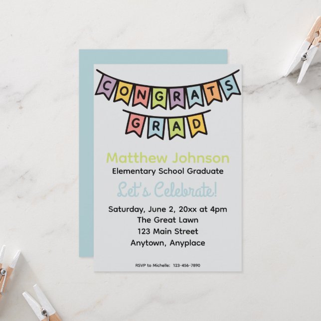 Invitation Fête de fin d'études primaires (Devant/Arrière en situation)