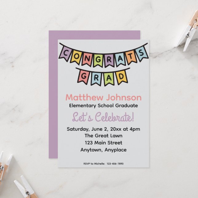 Invitation Fête de fin d'études primaires (Devant/Arrière en situation)