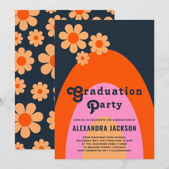 Invitation Fête de fin d'études Rétro Vintage (Devant / Derrière)
