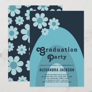 Invitation Fête de fin d'études Rétro Vintage Bleu
