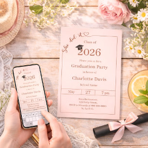 Invitation Fête de fin d'études rose blush Elle a réussi
