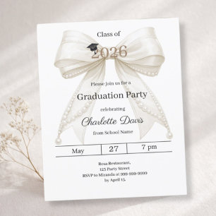 Invitation fête de fin d'études ruban ivoire promo