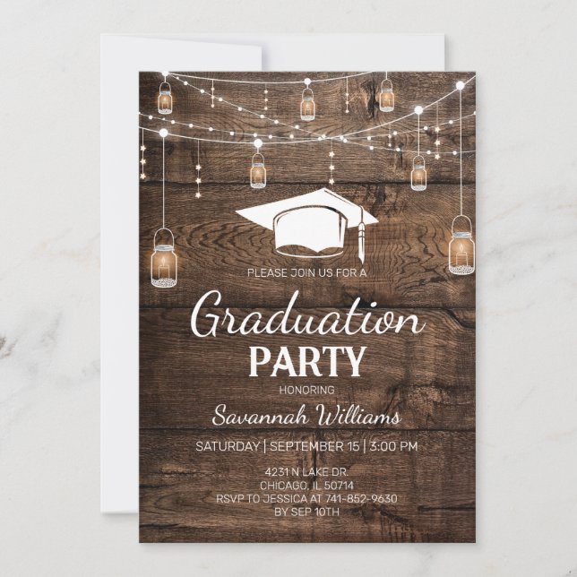 Invitation Fête de fin d'études rustique (Devant)