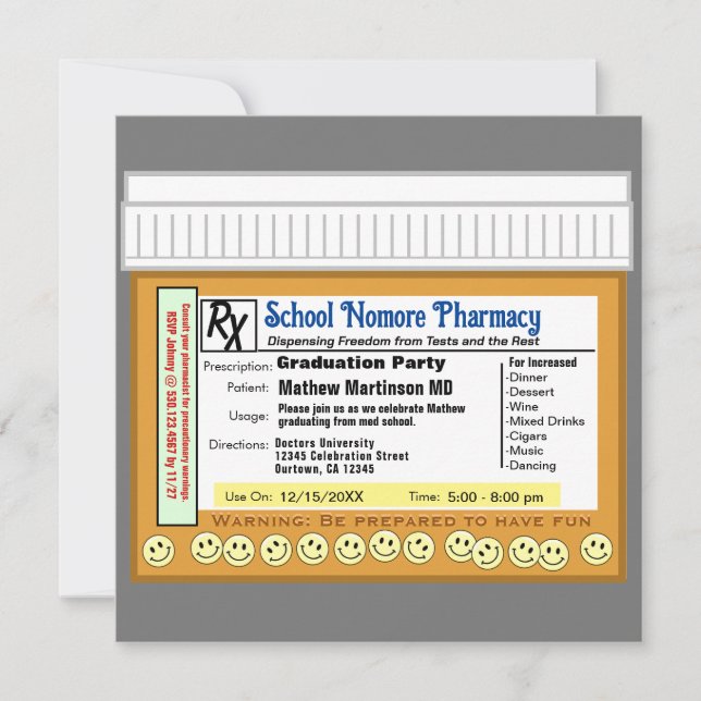 Invitation Fête de fin d'études RX pour le plaisir (Devant)