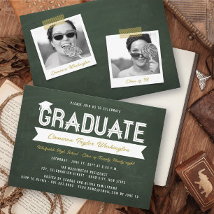 Invitation Fête de fin d'études simple avec ruban et tableau 